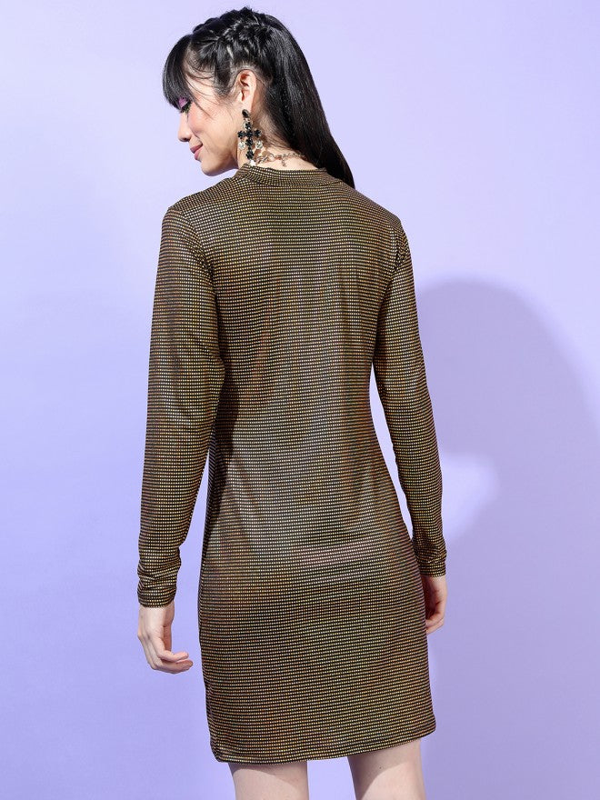 Tokyo Talkies Women Black Self Design Bodycon Dress - Black - Image 2