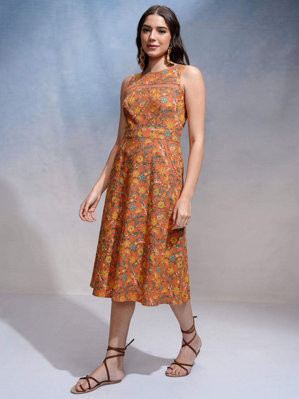 Tokyo Talkies Women Rust Printed A-Line Dress - Rust - Image 2