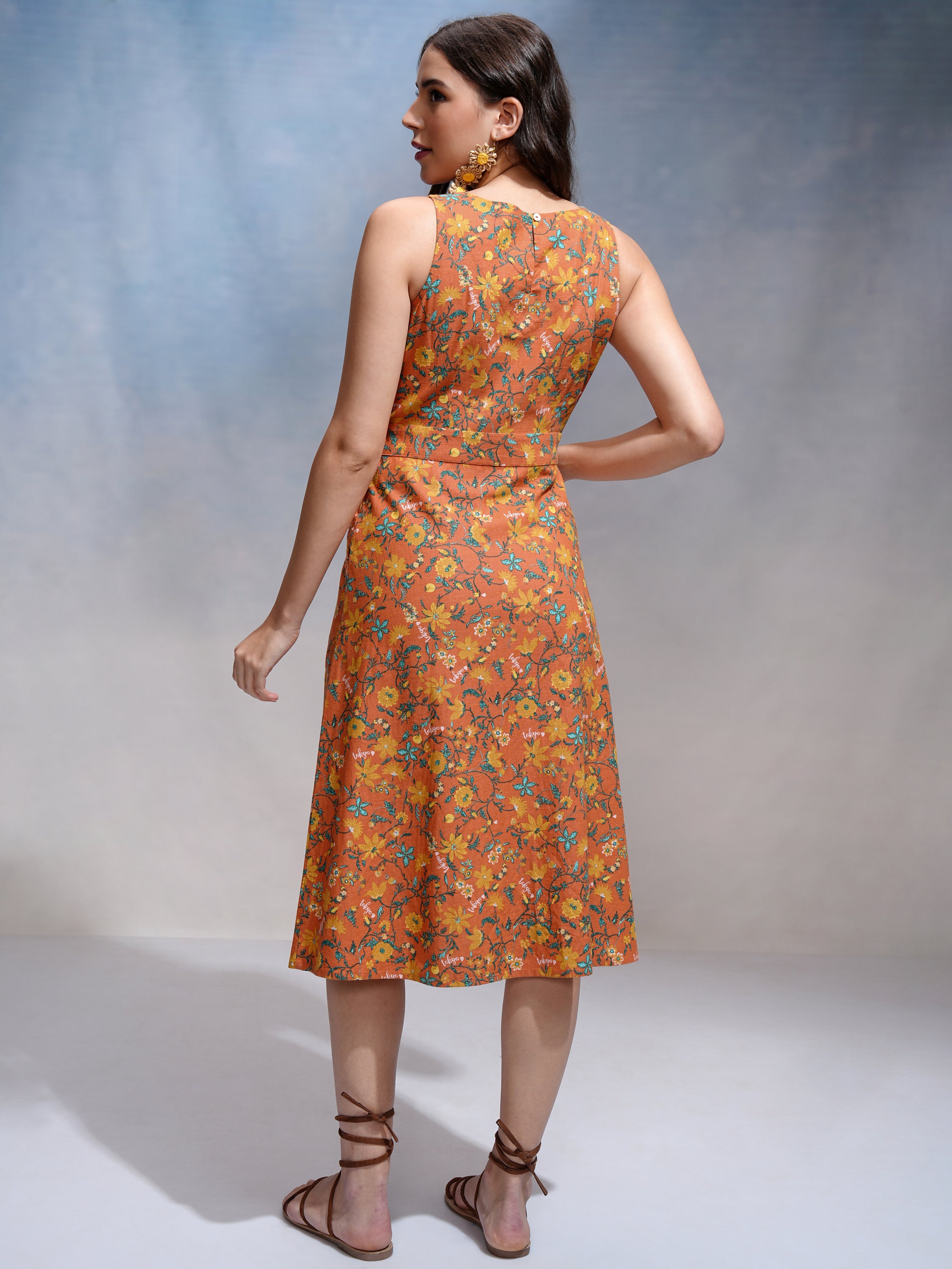 Tokyo Talkies Women Rust Printed A-Line Dress - Rust - Image 3