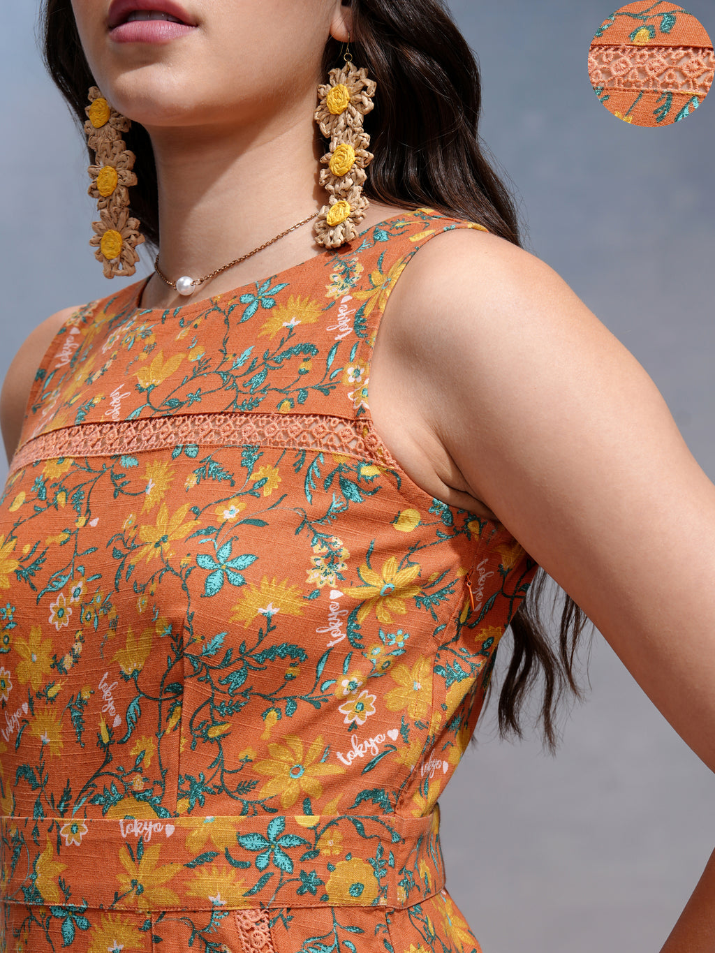 Tokyo Talkies Women Rust Printed A-Line Dress - Rust - Image 5