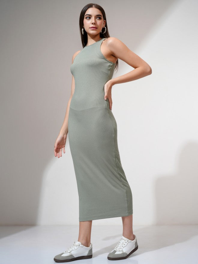 Tokyo Talkies Women Olive Solid Bodycon Dress - Olive - Image 3