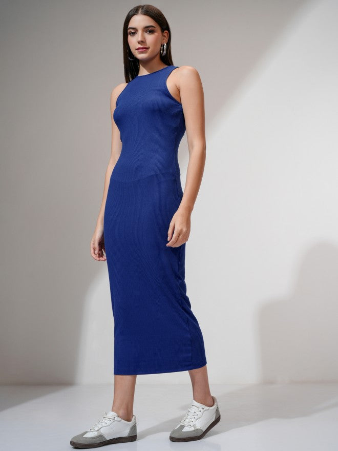 Tokyo Talkies Women Blue Solid Bodycon Dress - Blue - Image 3