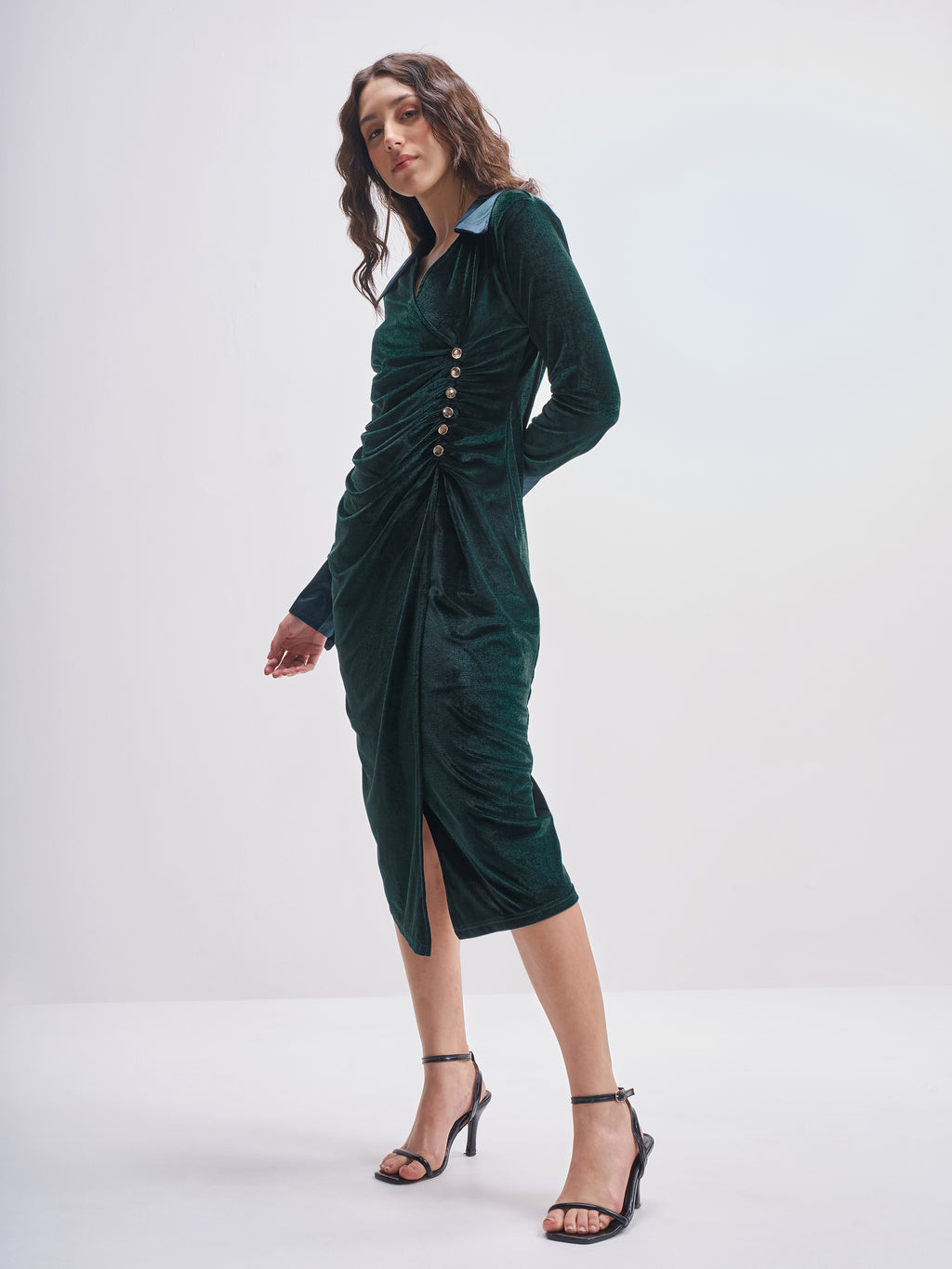 Tokyo Talkies Women Green Solid Shirt Dress - Green - Image 2