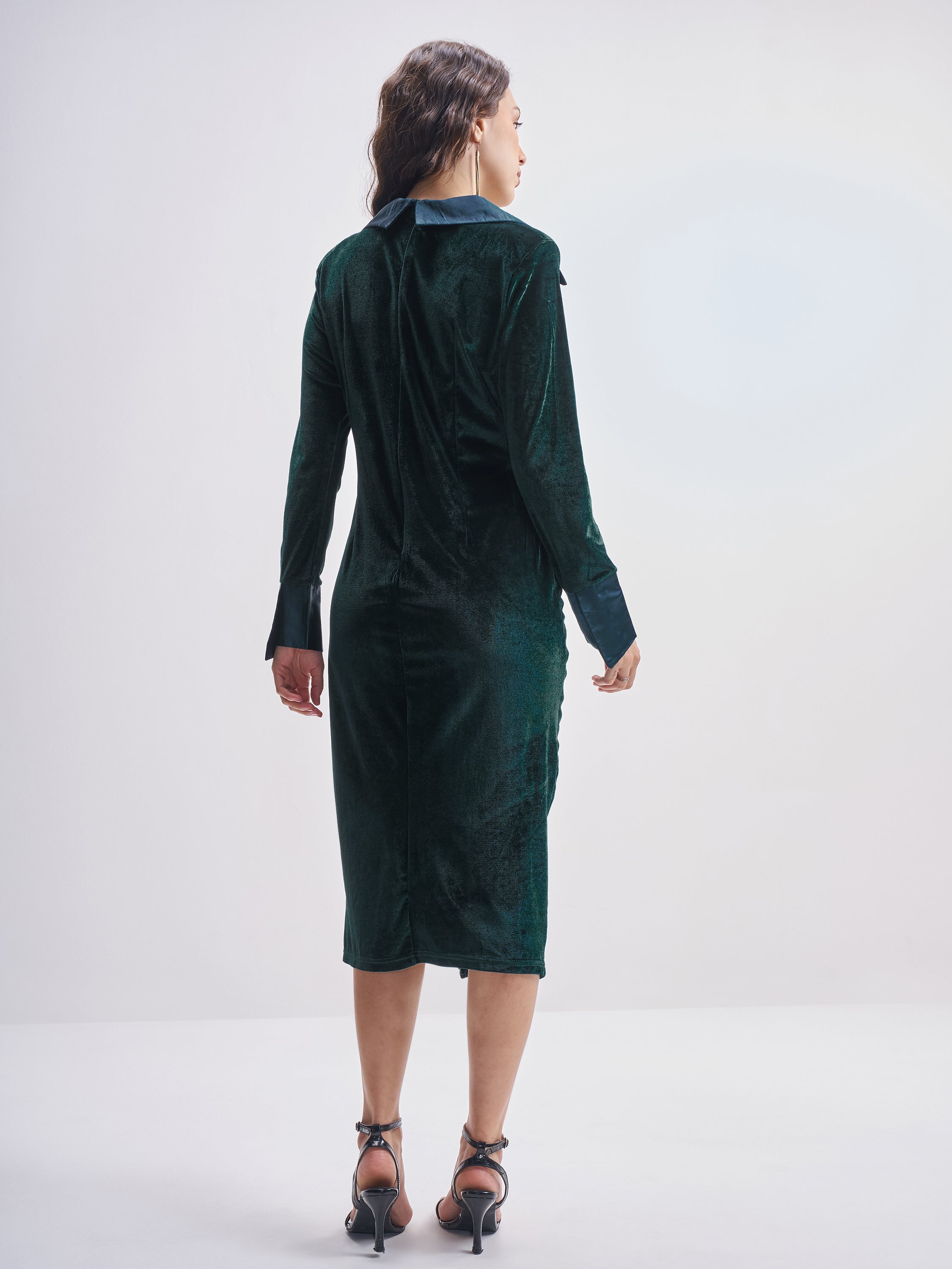 Tokyo Talkies Women Green Solid Shirt Dress - Green - Image 3