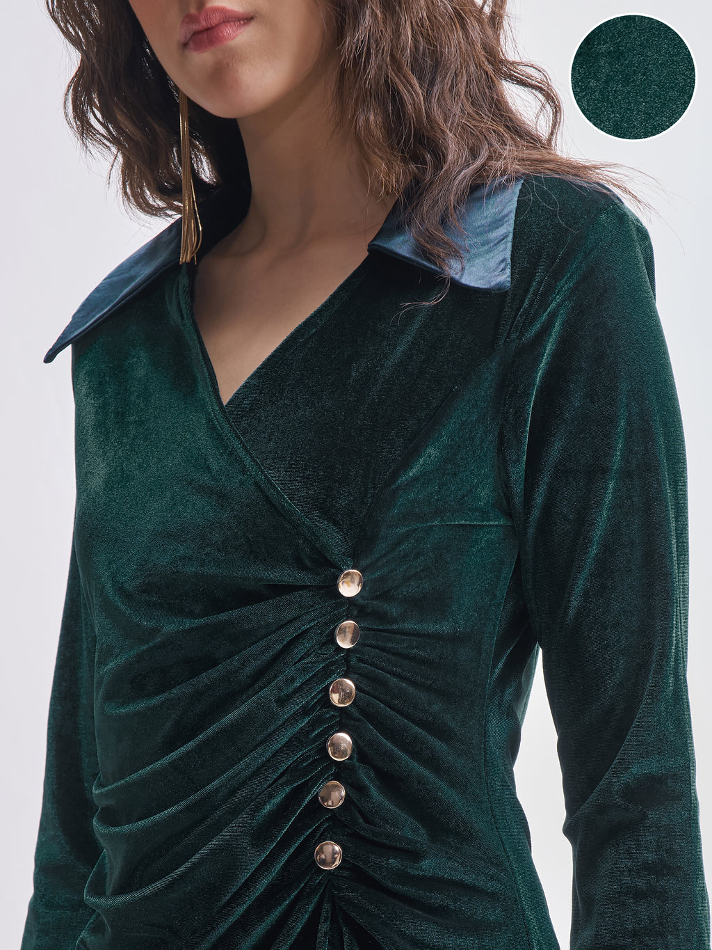 Tokyo Talkies Women Green Solid Shirt Dress - Green - Image 5