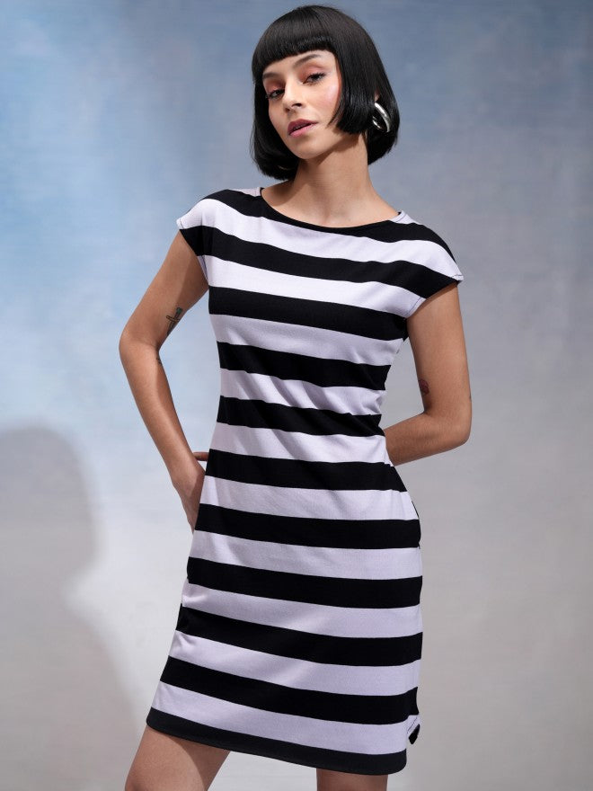 Tokyo Talkies Women Black Striped Sheath Dress - Black - Image 4
