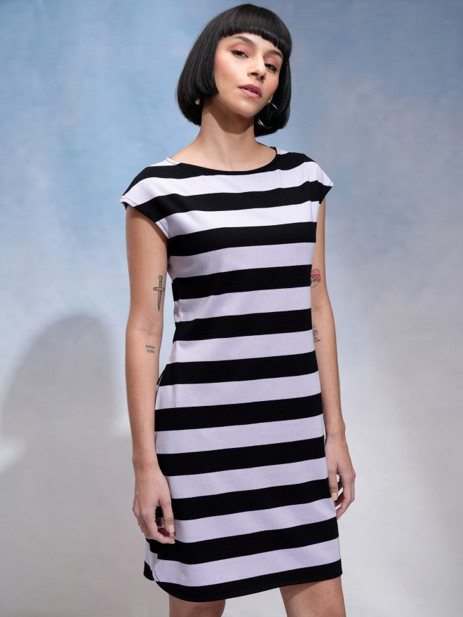 Tokyo Talkies Women Black Striped Sheath Dress - Black - Image 6