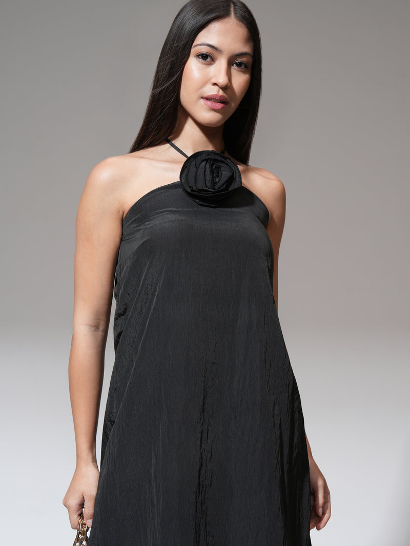 Tokyo Talkies Women Black Solid A-Line Dress - Black - Image 1