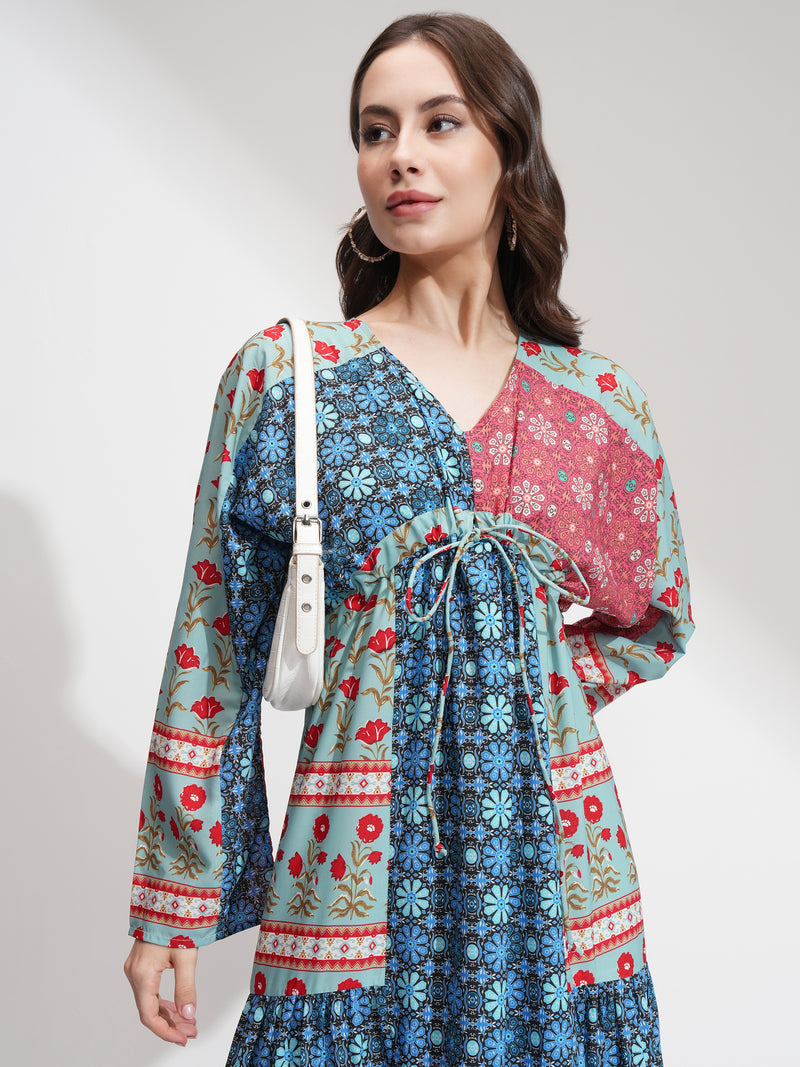 Tokyo Talkies Women Blue Printed A-Line Dress - Blue - Image 1