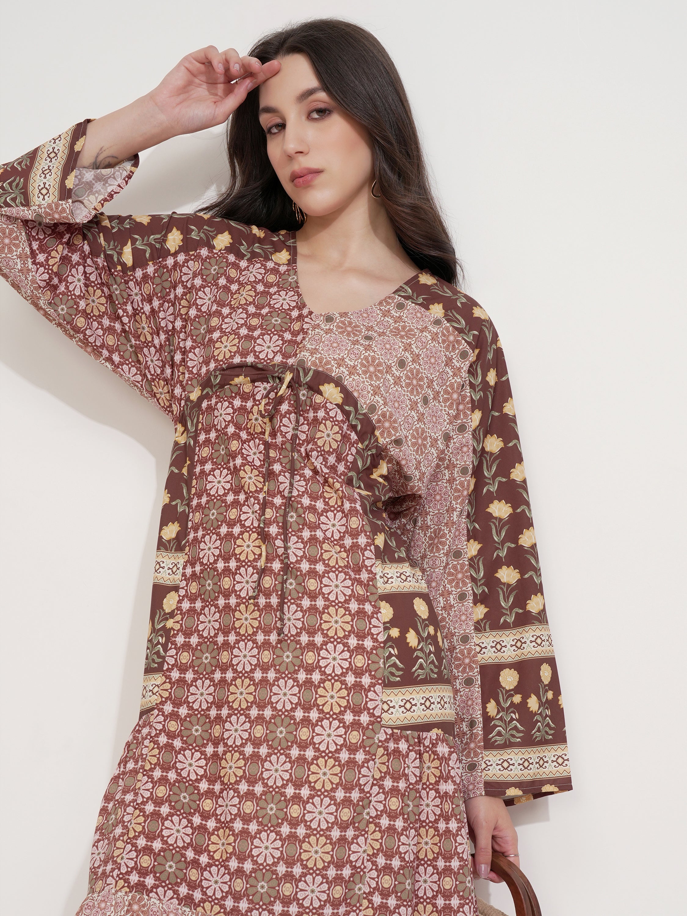 Tokyo Talkies Women Olive Printed Maxi Dress - Olive - Image 1