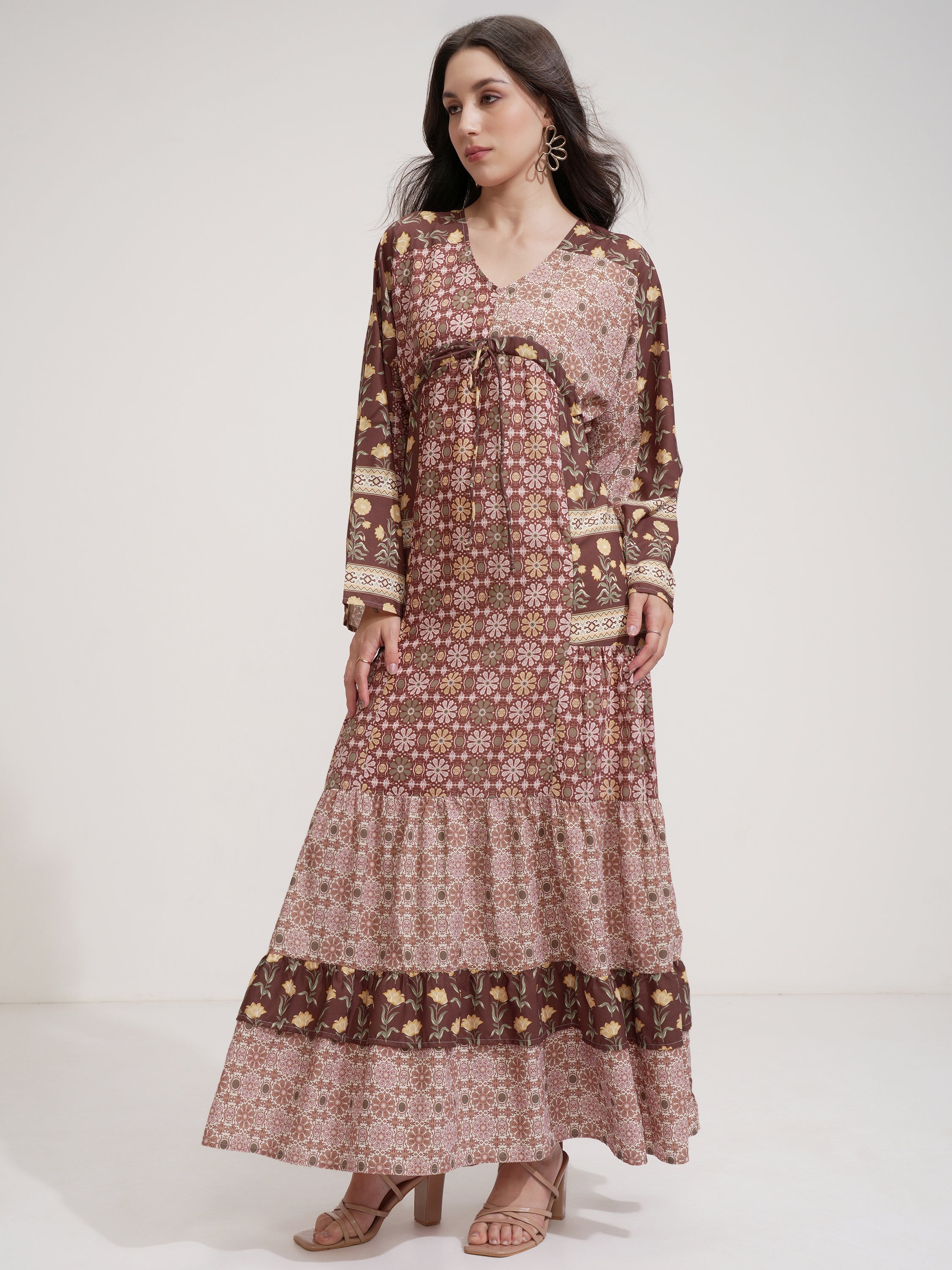 Tokyo Talkies Women Olive Printed Maxi Dress - Olive - Image 4