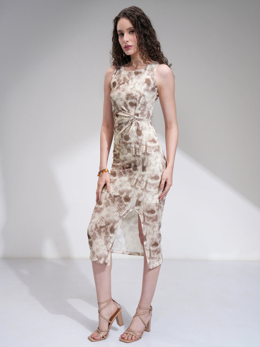 Tokyo Talkies Women Cream Printed Bodycon Dress - Cream - Image 4