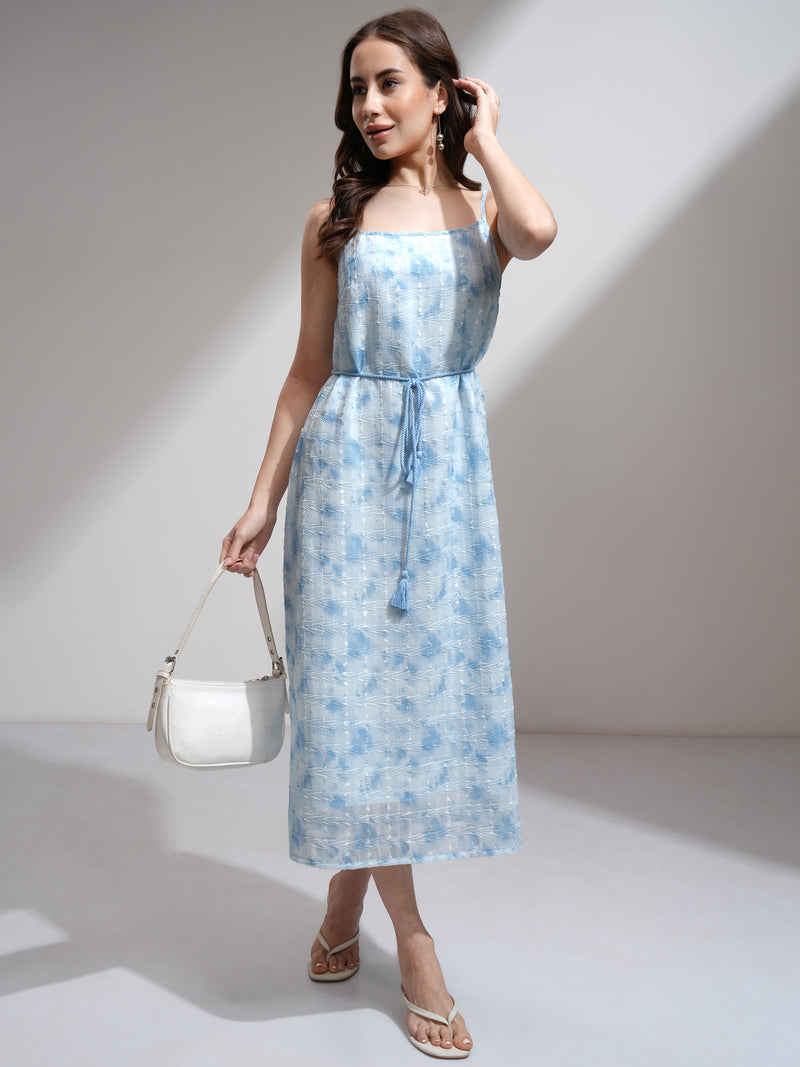 Tokyo Talkies Women Blue Printed A-Line Dress - Blue - Image 1