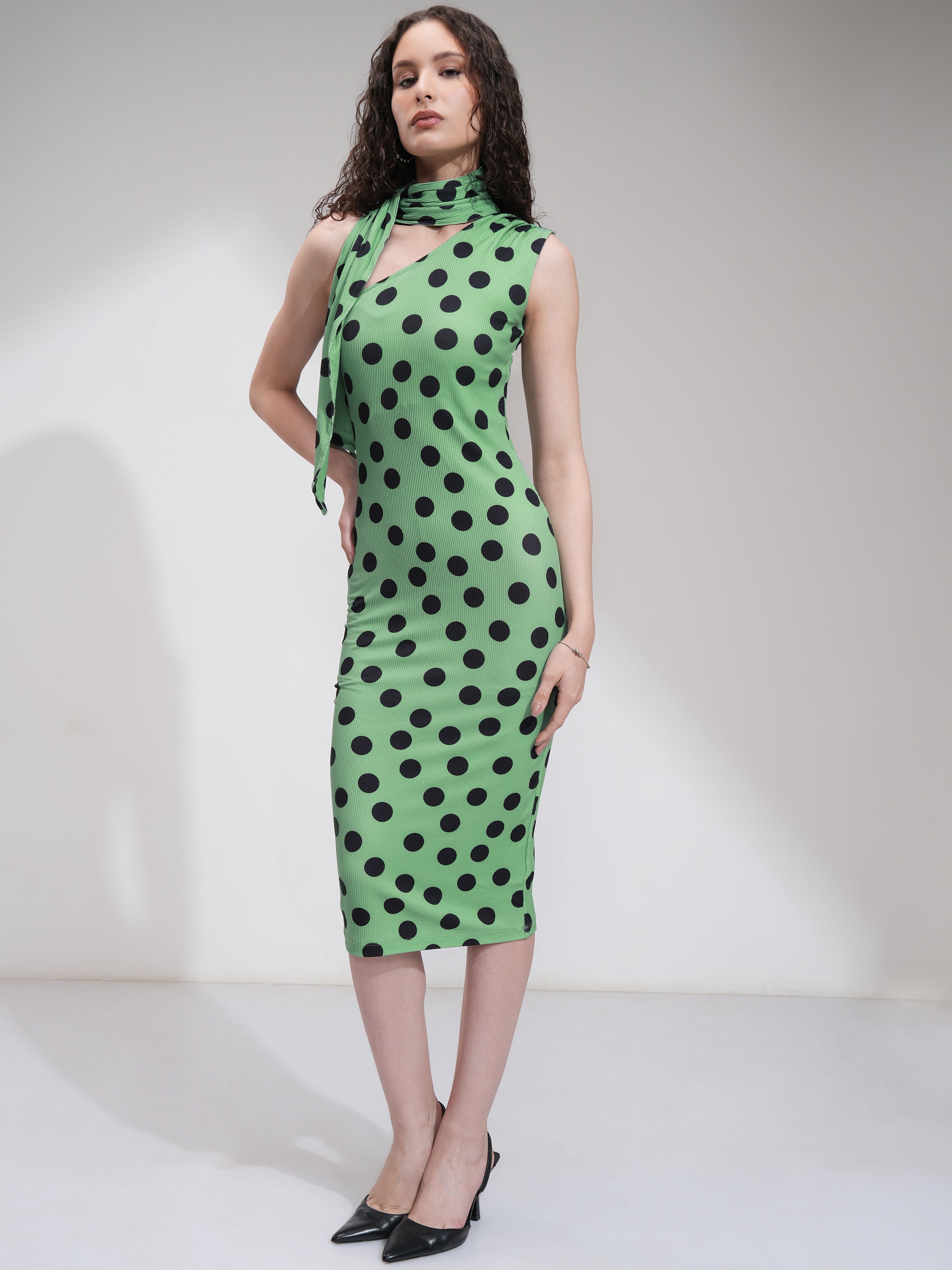 Tokyo Talkies Women Green Printed Bodycon Dress - Green - Image 4