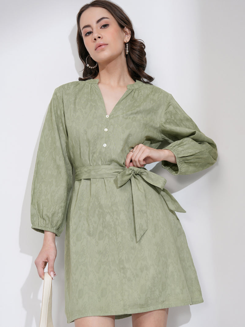 Tokyo Talkies Women Green Solid A-Line Dress - Green - Image 1