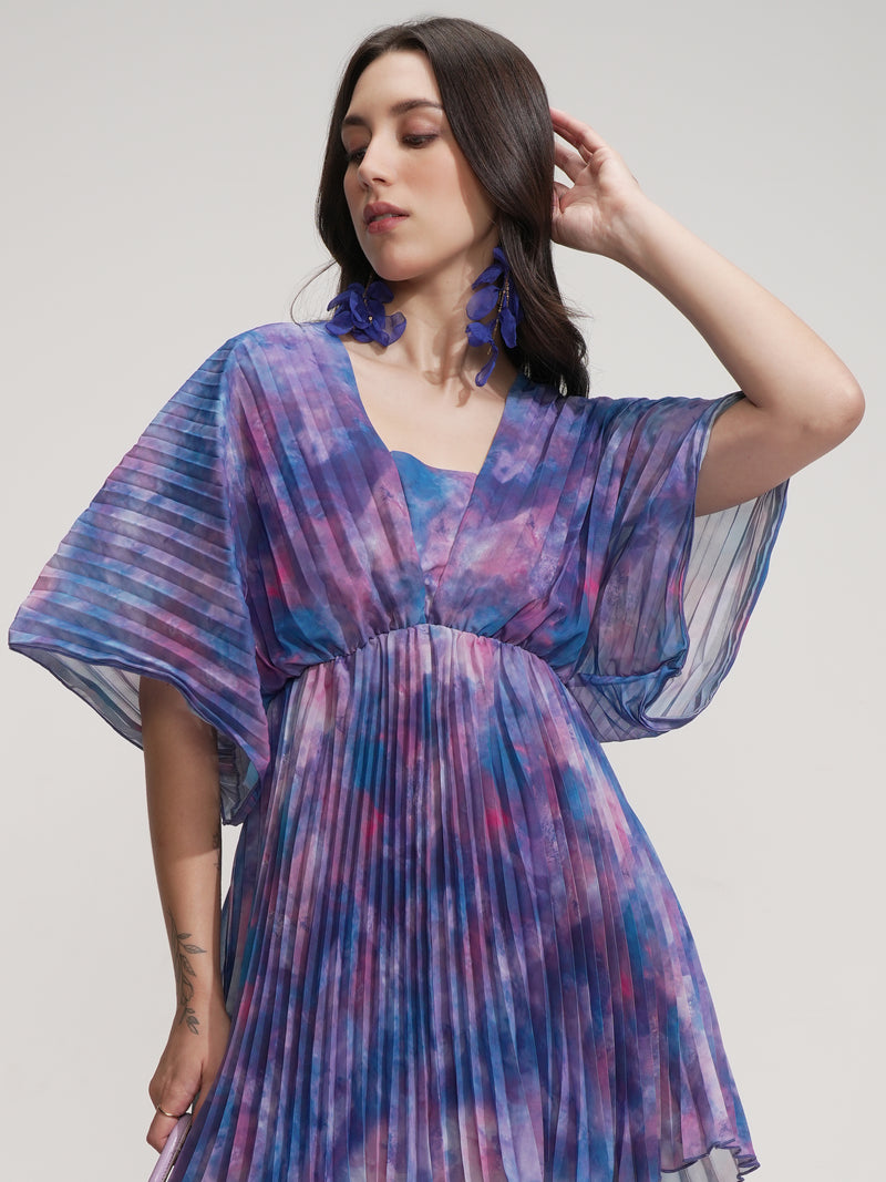 Tokyo Talkies Women Blue Printed Fit And Flare Dress - Blue - Image 1