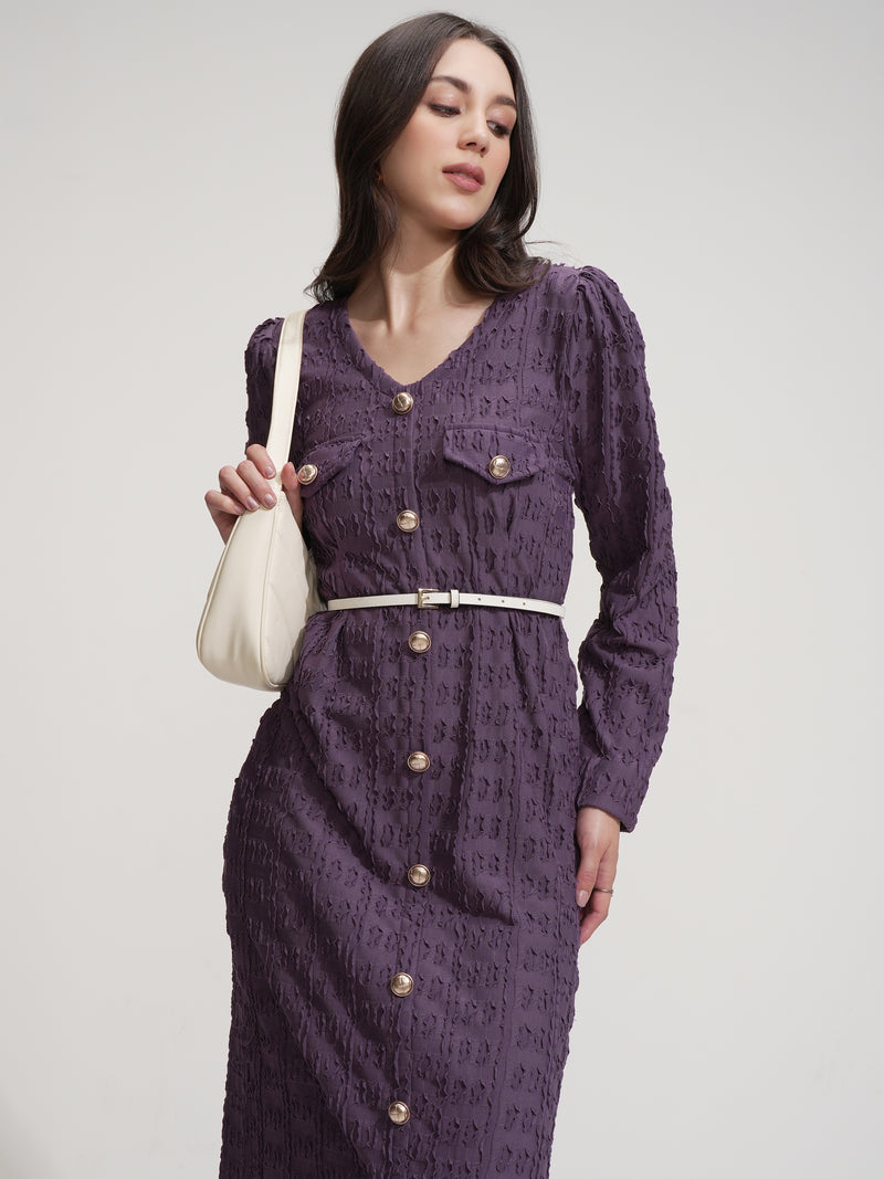 Tokyo Talkies Women Purple Self Design Maxi Dress - Purple - Image 1