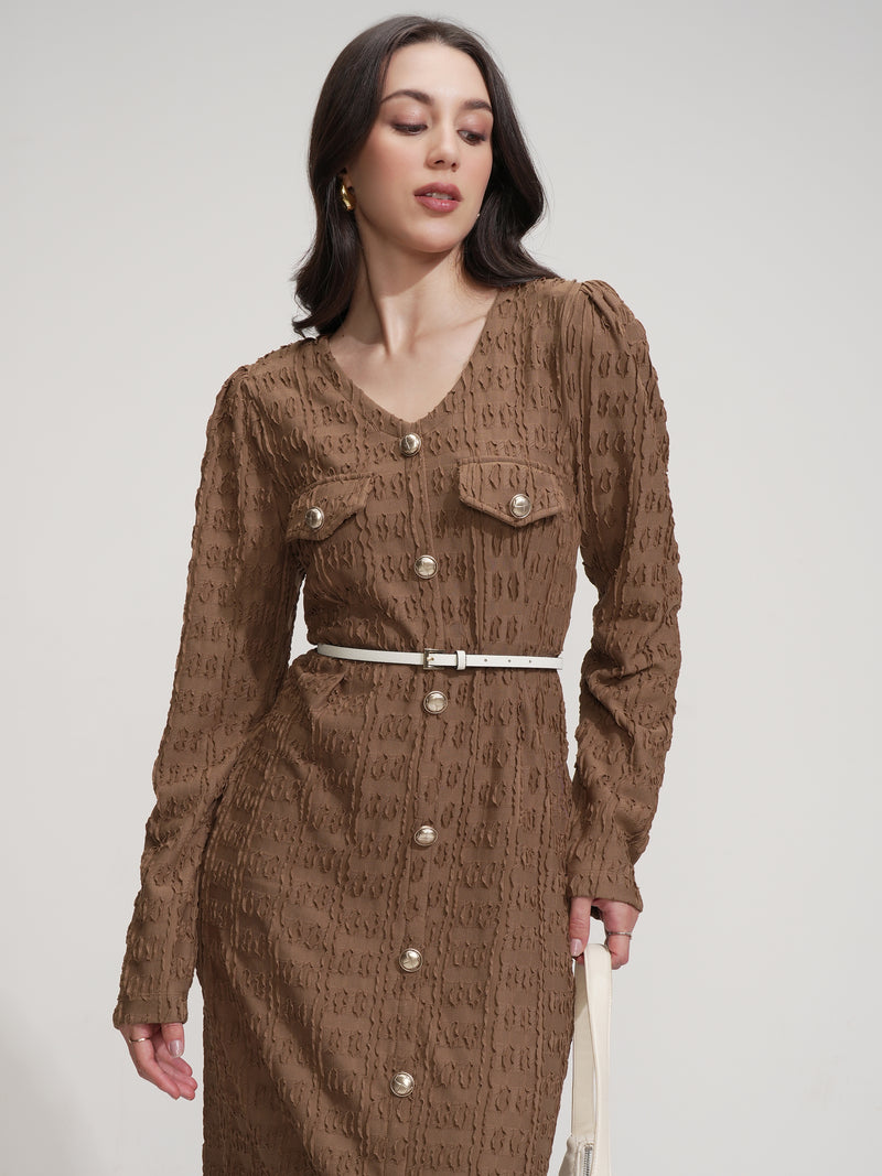 Tokyo Talkies Women Brown Self Design Maxi Dress - Brown - Image 1