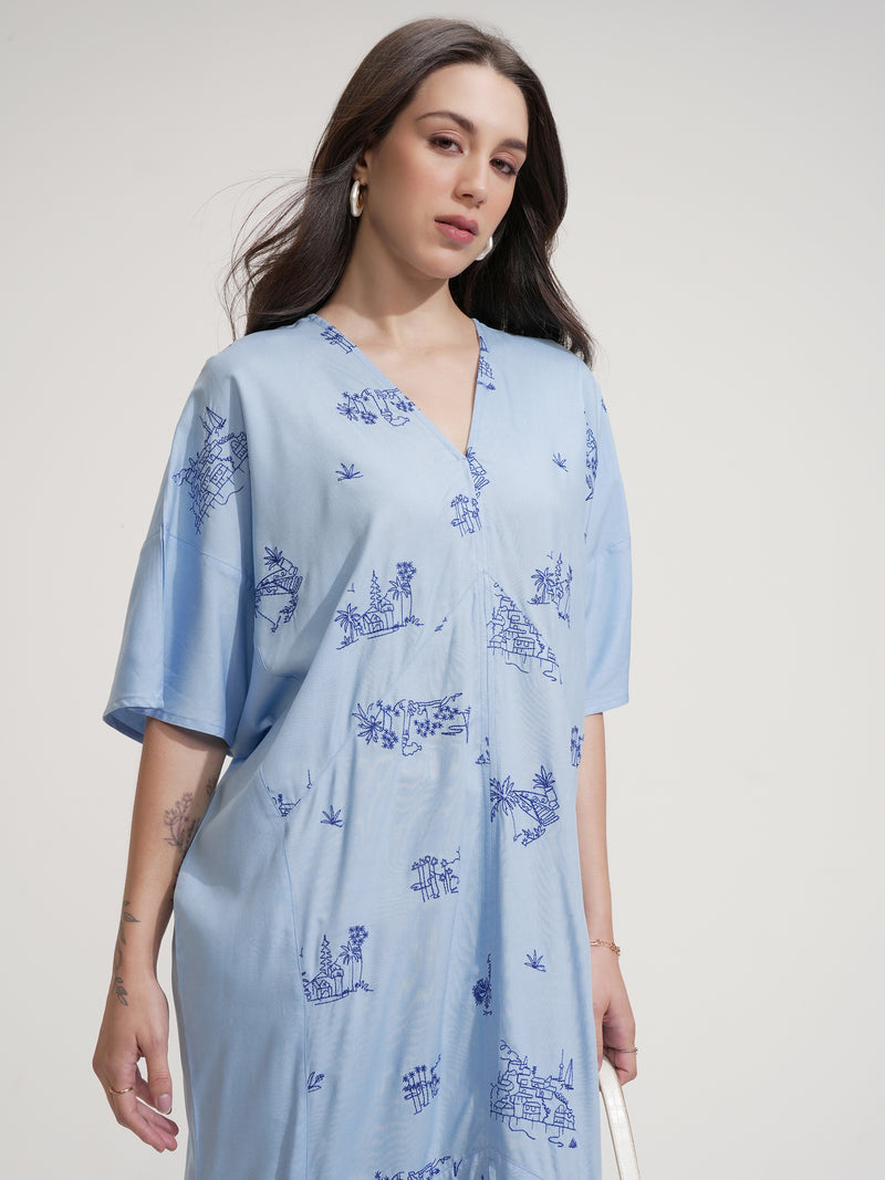Tokyo Talkies Women Blue Embroidered Maxi Dress - Blue - Image 1