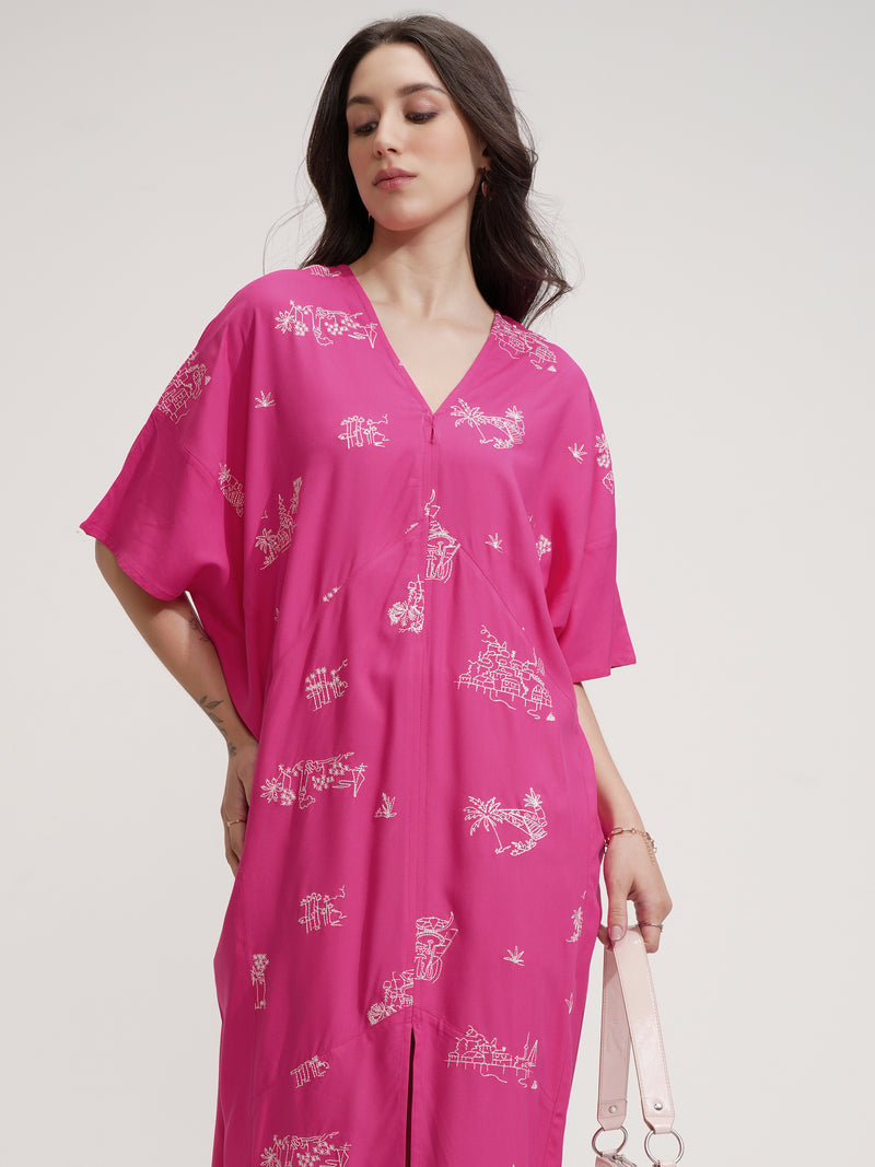 Tokyo Talkies Women Pink Self Design Fit And Flare Dress - Pink - Image 1