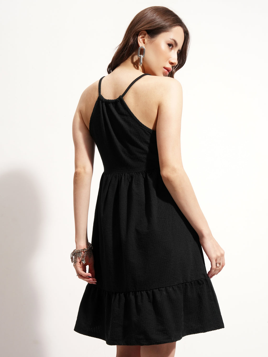 Tokyo Talkies Women Black Solid Fit And Flare Dress - Black - Image 3