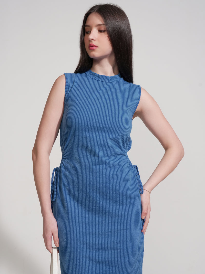 Tokyo Talkies Women Blue Self Design Sheath Dress - Blue - Image 1