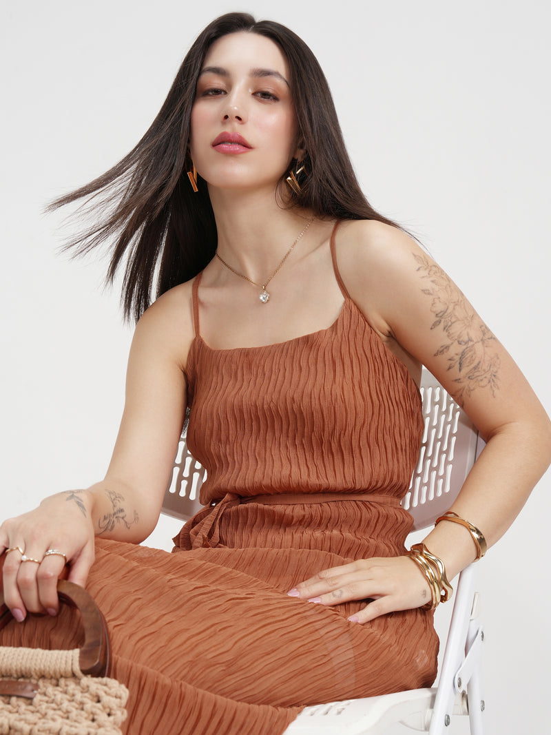 Tokyo Talkies Women Rust Solid Maxi Dress - Rust - Image 1