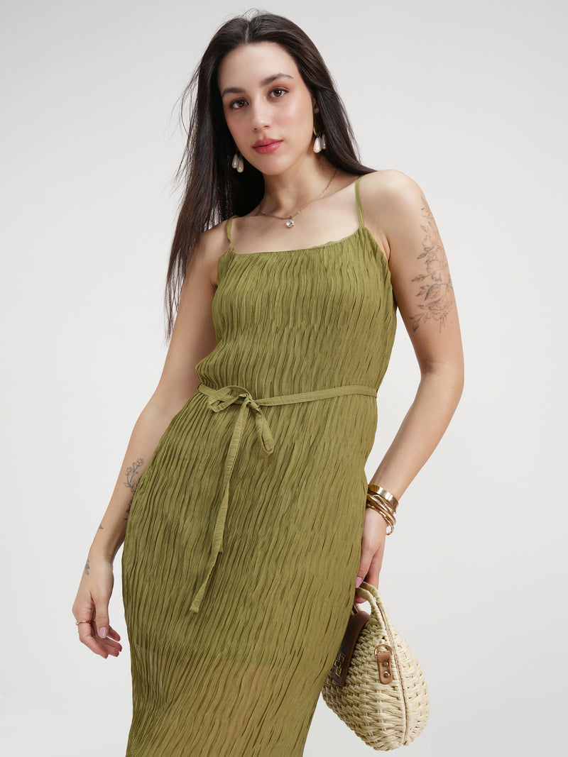 Tokyo Talkies Women Olive Solid Maxi Dress - Olive - Image 1