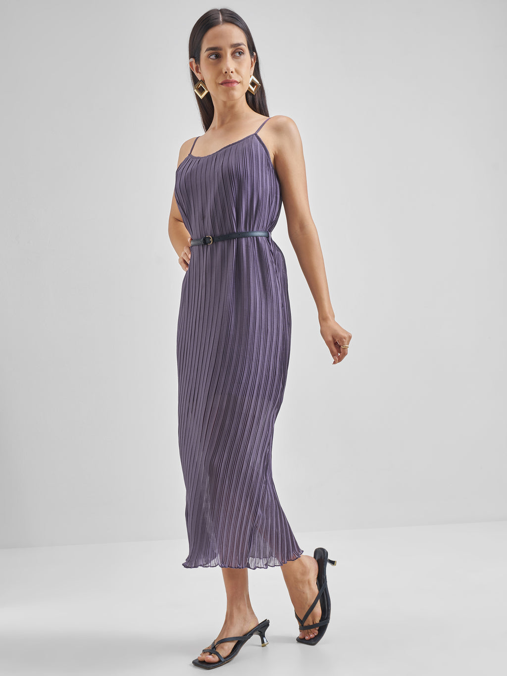 ESPYR By Tokyo Talkies Women Violet Striped Fit and Flare Dress - Violet - Image 2