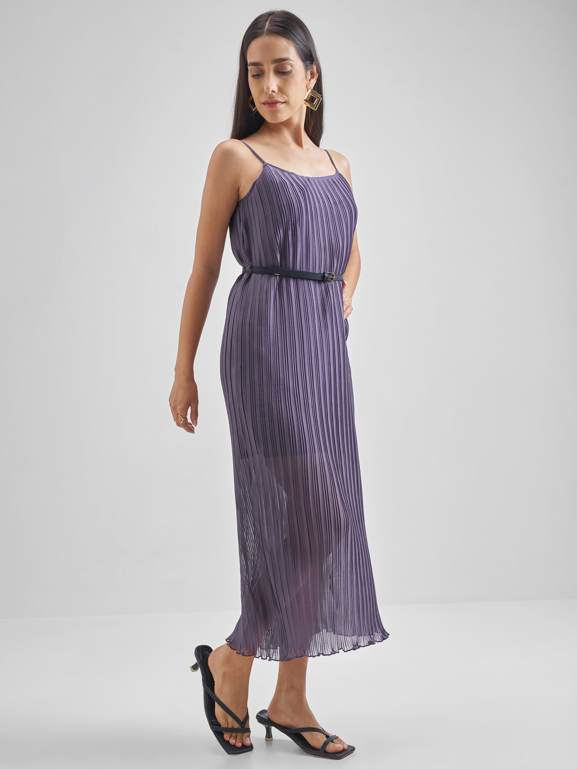 ESPYR By Tokyo Talkies Women Violet Striped Fit and Flare Dress - Violet - Image 4