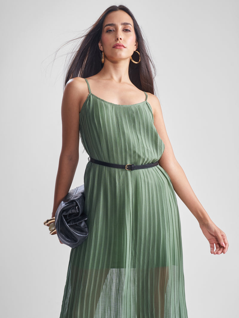 Tokyo Talkies Women Green Solid Maxi Dress - Green - Image 1