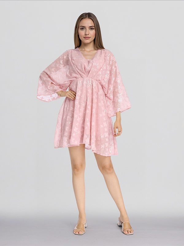 ESPYR By Tokyo Talkies Women Pink Embellished Fit and Flare Dress - Pink - Image 1