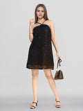 ESPYR By Tokyo Talkies Women Black Embellished Fit and Flare Dress - Black - Image 1