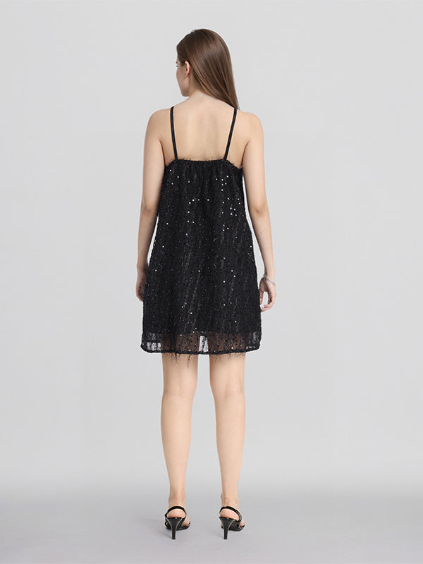 ESPYR By Tokyo Talkies Women Black Embellished Fit and Flare Dress - Black - Image 3