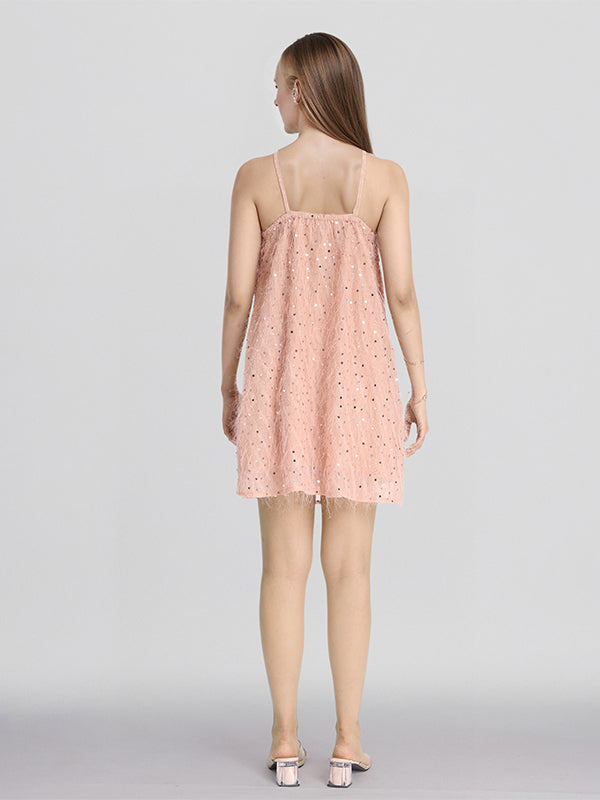 ESPYR By Tokyo Talkies Women Peach Embellished Fit and Flare Dress - Peach - Image 3