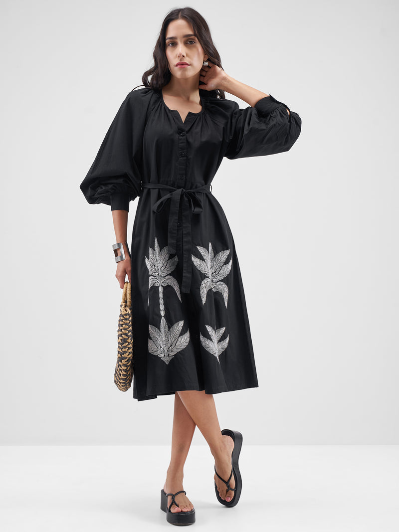 Tokyo Talkies Women Black Printed Fit and Flare Dress - Black - Image 1