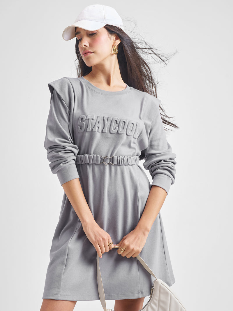 Tokyo Talkies Women Grey Solid Fit and Flare Dress - Grey - Image 1
