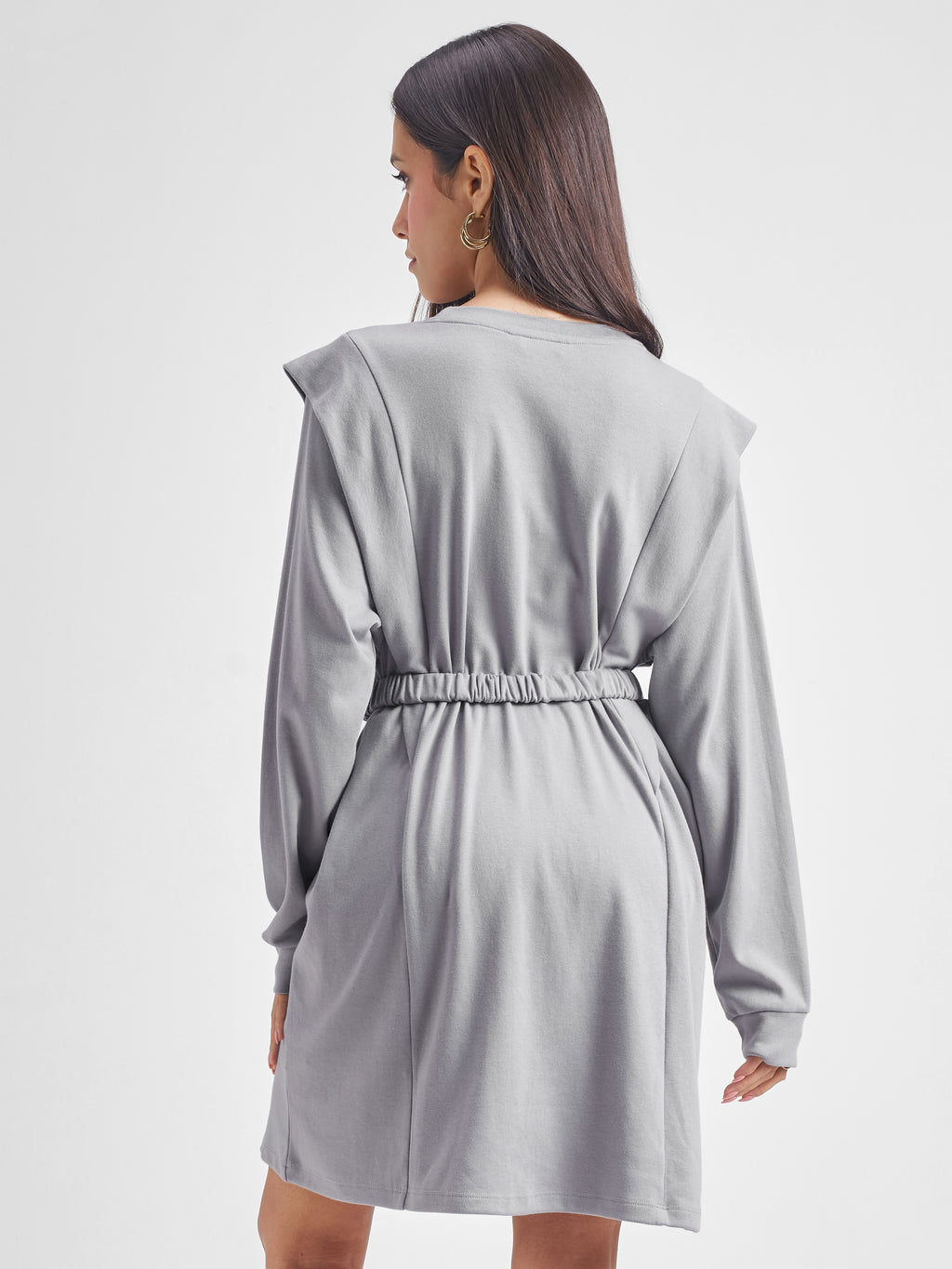 Tokyo Talkies Women Grey Solid Fit and Flare Dress - Grey - Image 3