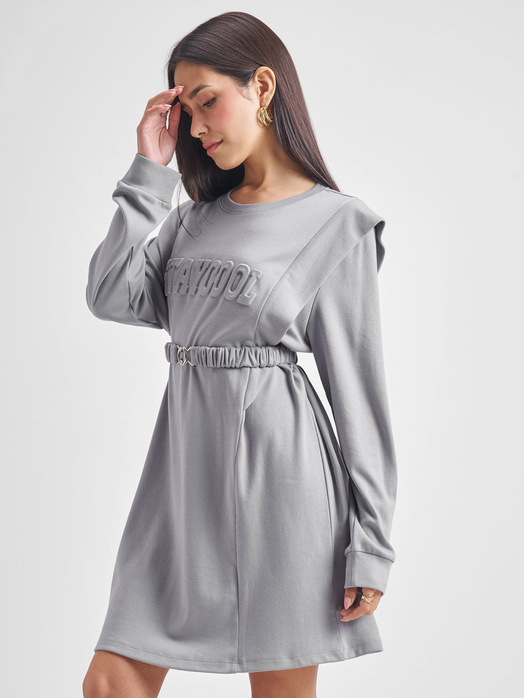 Tokyo Talkies Women Grey Solid Fit and Flare Dress - Grey - Image 4