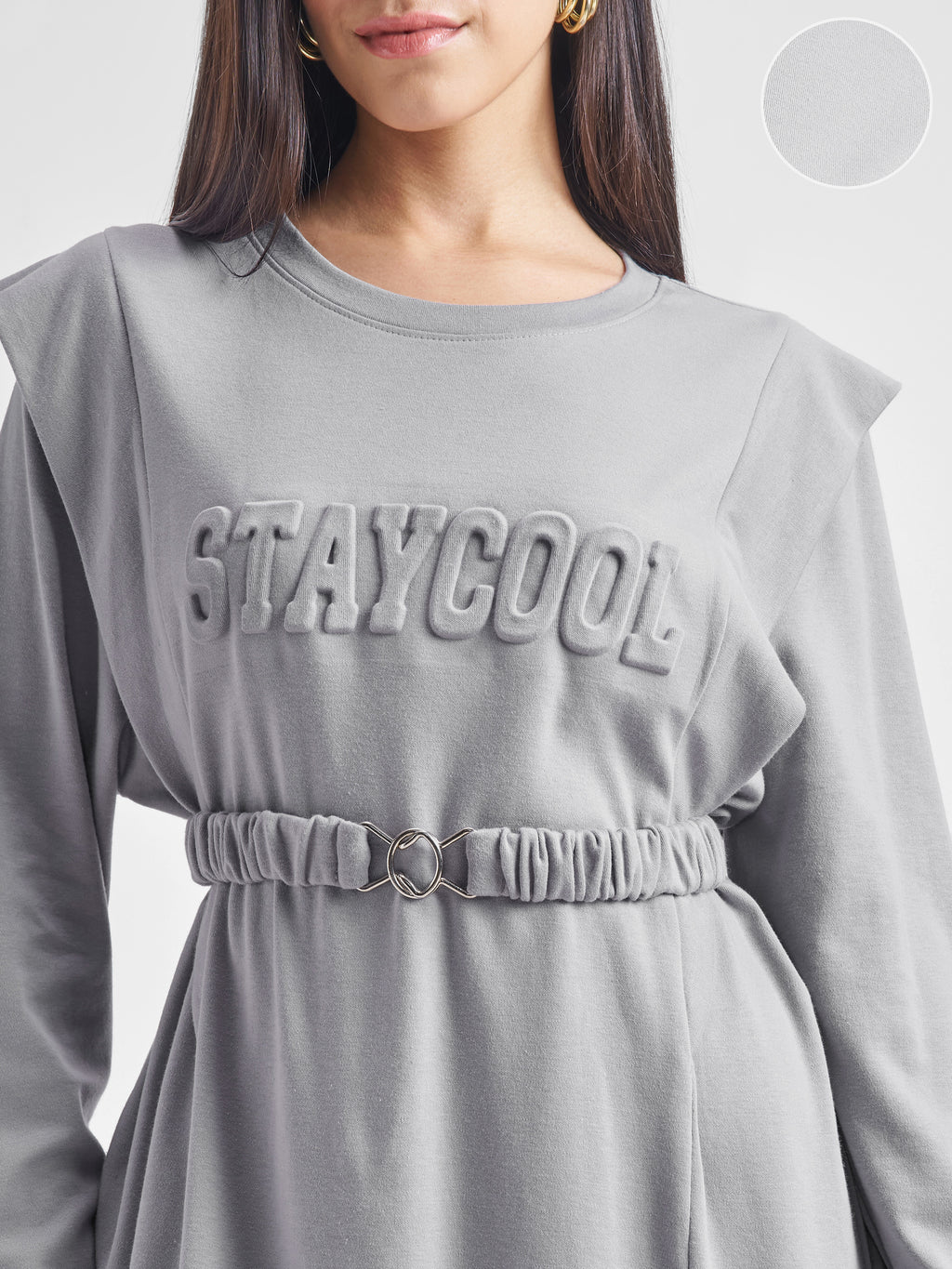 Tokyo Talkies Women Grey Solid Fit and Flare Dress - Grey - Image 5