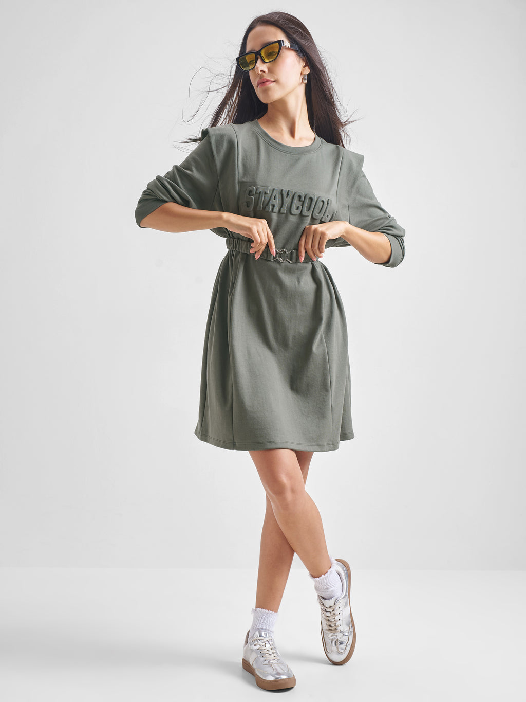 Tokyo Talkies Women Grey Solid Fit and Flare Dress - Grey - Image 8