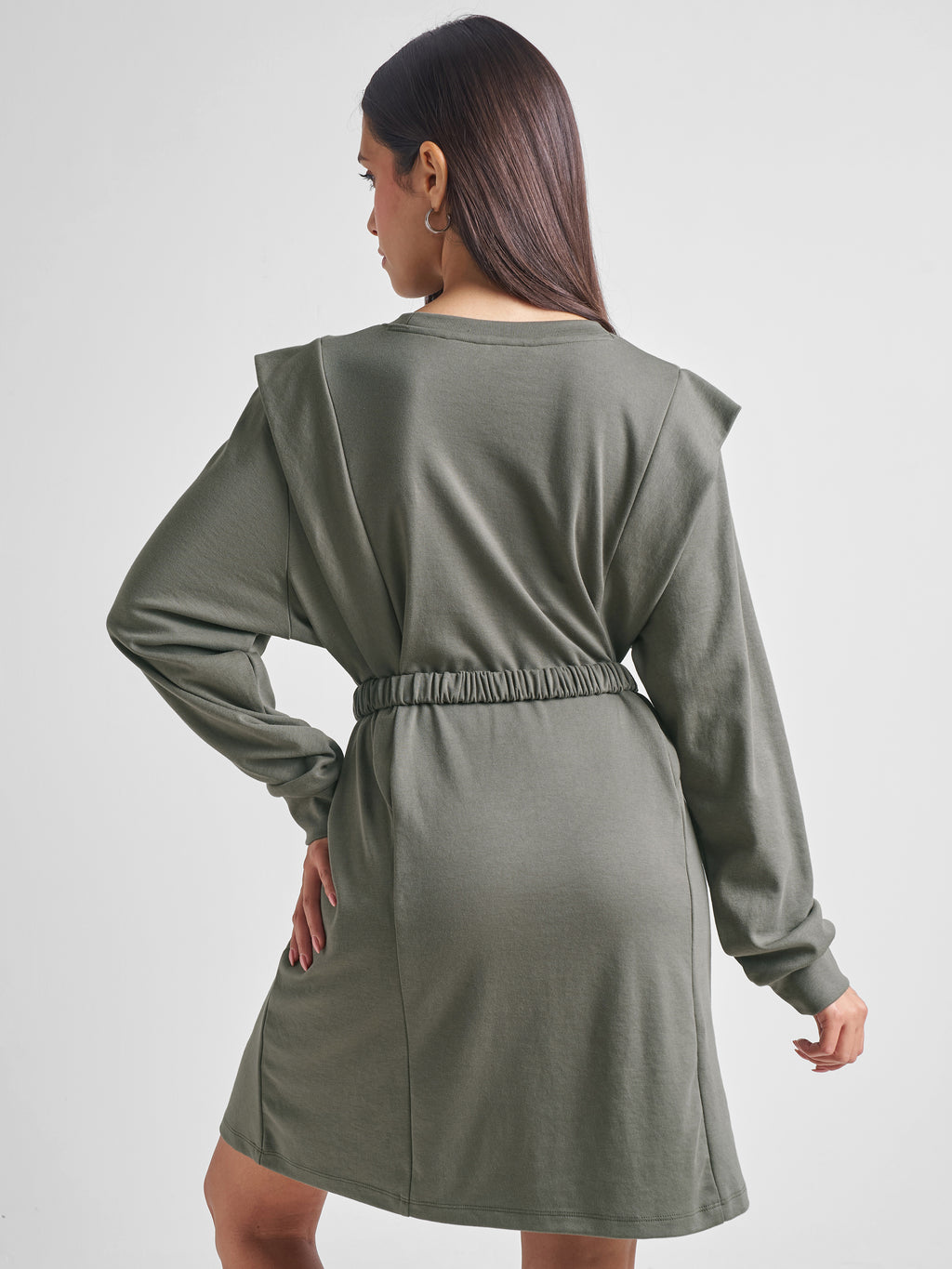 Tokyo Talkies Women Olive Solid Fit and Flare Dress - Olive - Image 3