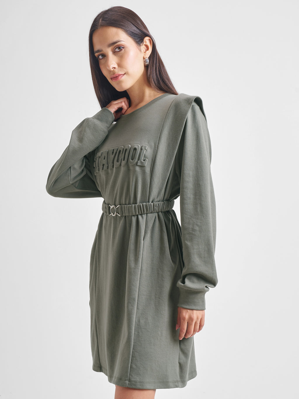 Tokyo Talkies Women Olive Solid Fit and Flare Dress - Olive - Image 4