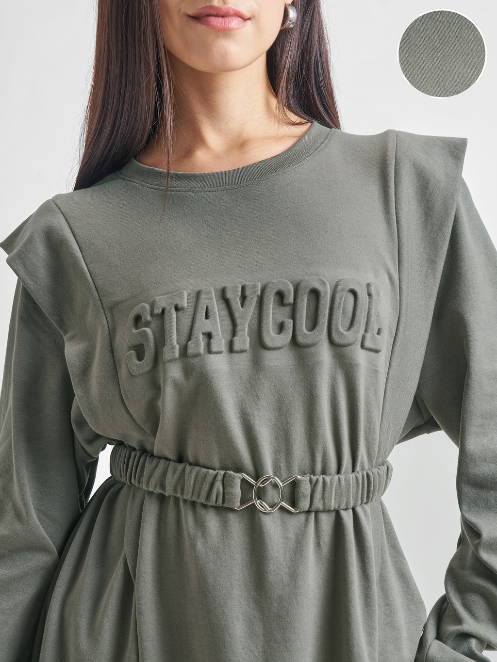 Tokyo Talkies Women Olive Solid Fit and Flare Dress - Olive - Image 5