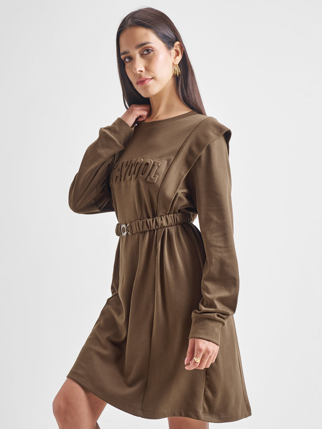 Tokyo Talkies Women Brown Solid Fit and Flare Dress - Brown - Image 4