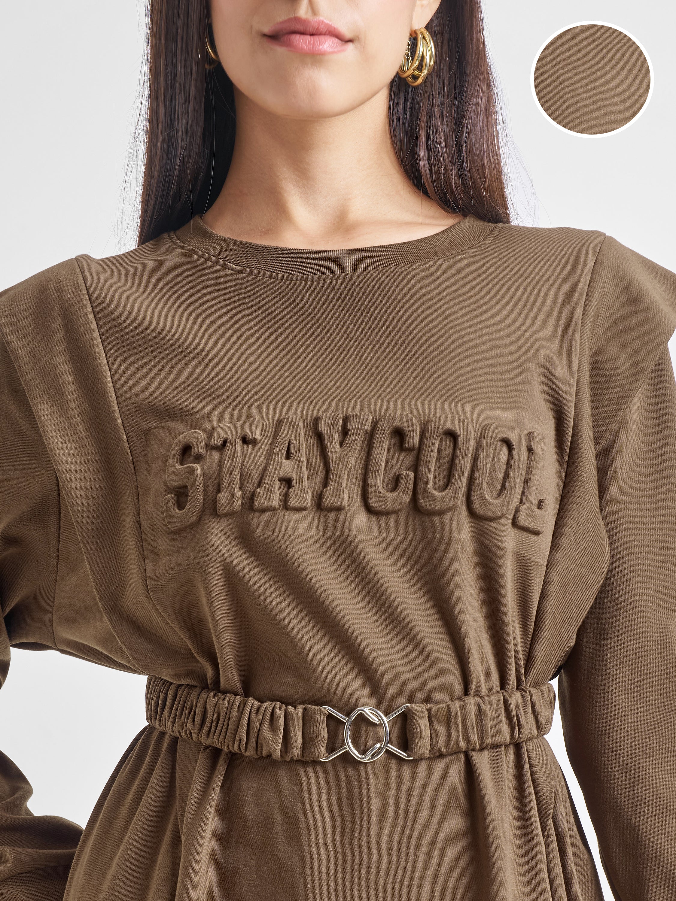 Tokyo Talkies Women Brown Solid Fit and Flare Dress - Brown - Image 5