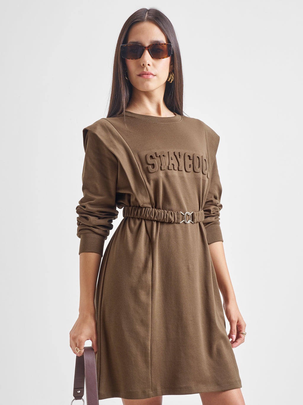 Tokyo Talkies Women Brown Solid Fit and Flare Dress - Brown - Image 6