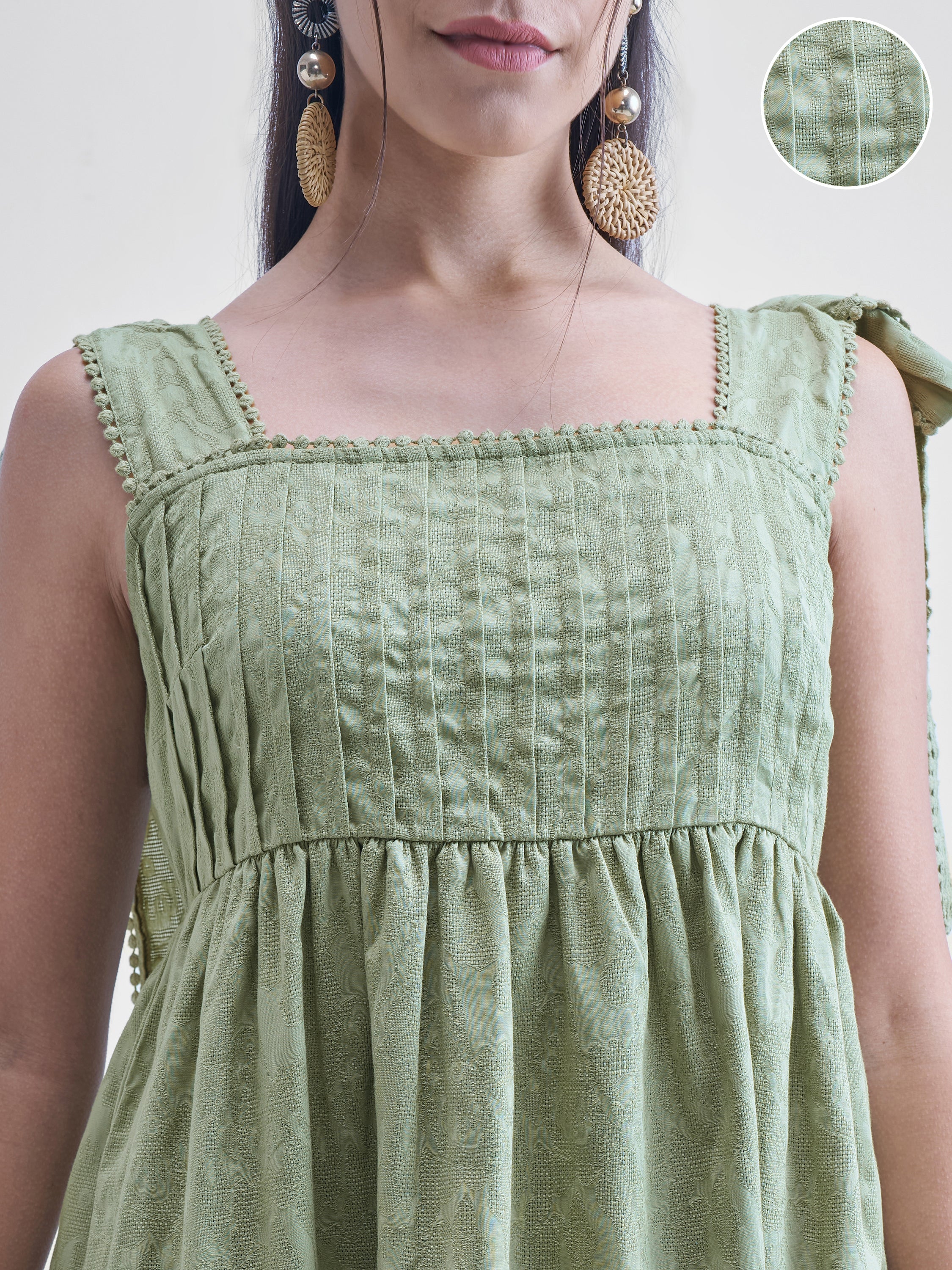 Tokyo Talkies Women Green Solid Fit and Flare Dress - Green - Image 5