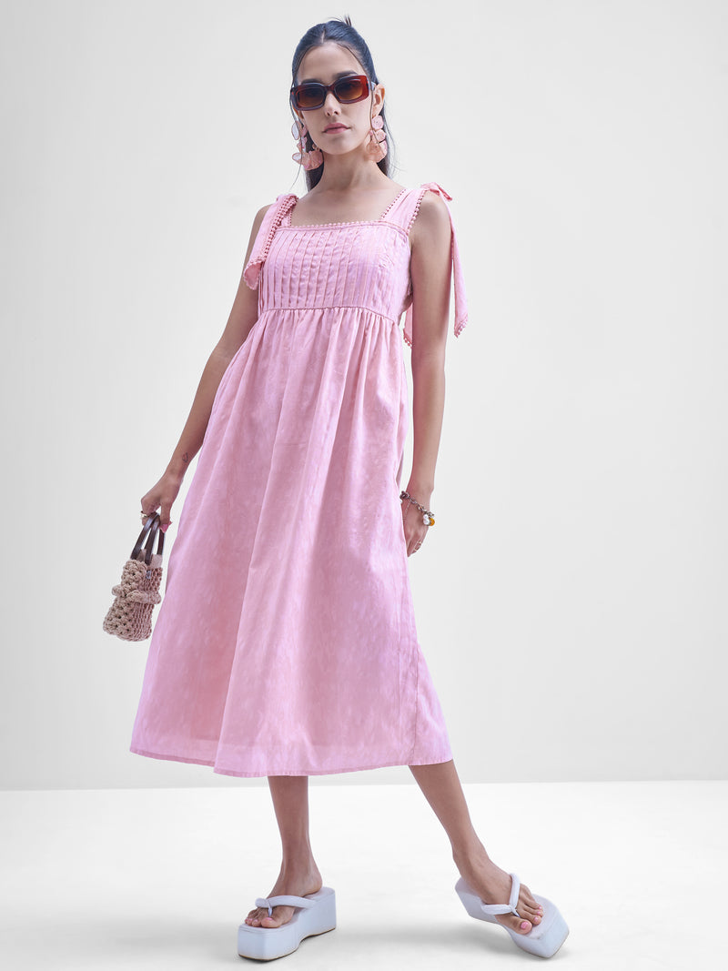 Tokyo Talkies Women Pink Solid Fit and Flare Dress - Pink - Image 1