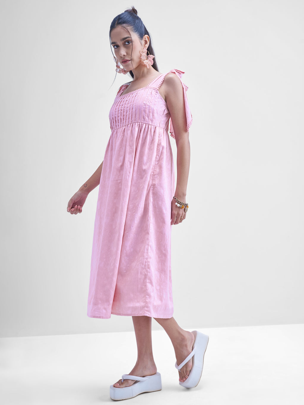 Tokyo Talkies Women Pink Solid Fit and Flare Dress - Pink - Image 2